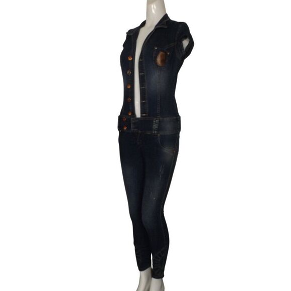 SCORPIO JEANS Jumpsuit, Jr 3, Cap sleeve, Skinny, Button top, Embellished cuffs, - Picture 3 of 9